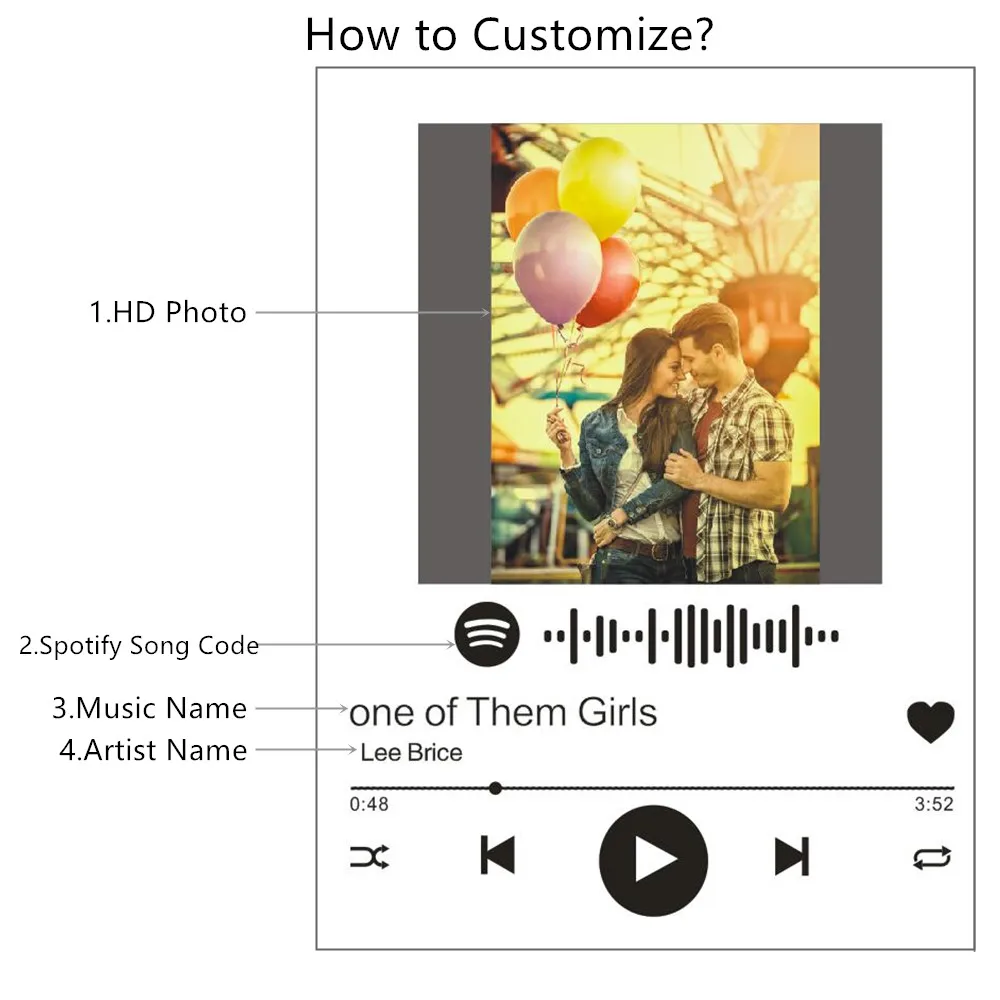 Foto e musica personalizzate Spotify Code Night Light Album Cover
