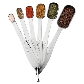 

6 Piece/set Kitchen Baking Tool Stainless Steel Rectangular Measuring Spoon Seasoning Scale Combination Spoon