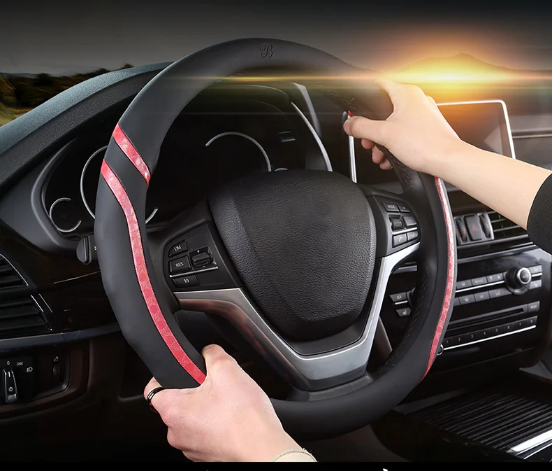 Массажная Автомобильная полосатая крышка рулевого колеса Универсальный подходит для женщин и мужчин Авто Крышка рулевого колеса черный