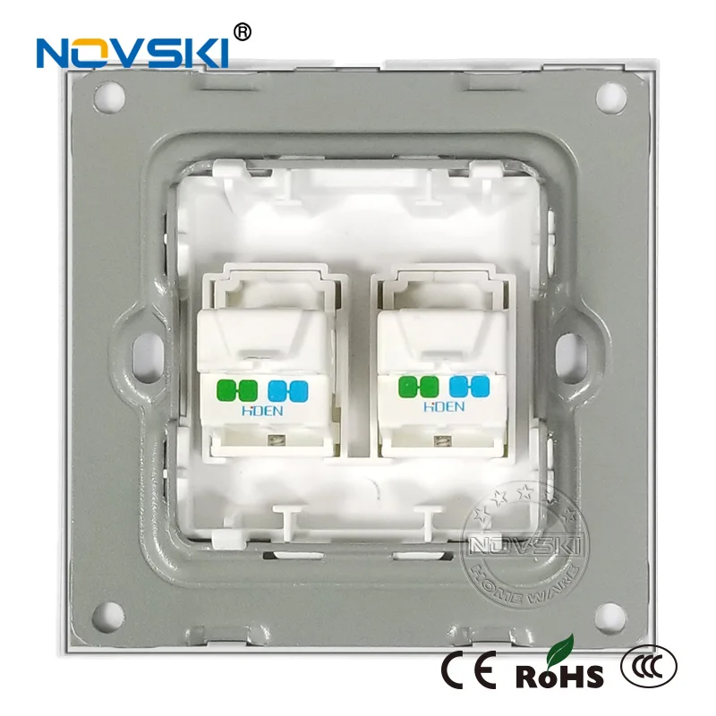 NOVSKI Новое поступление двойной RJ11 телефонная розетка настенный сокет данных Кристалл Закаленное стекло панель 86*86 мм CAT3 разъем