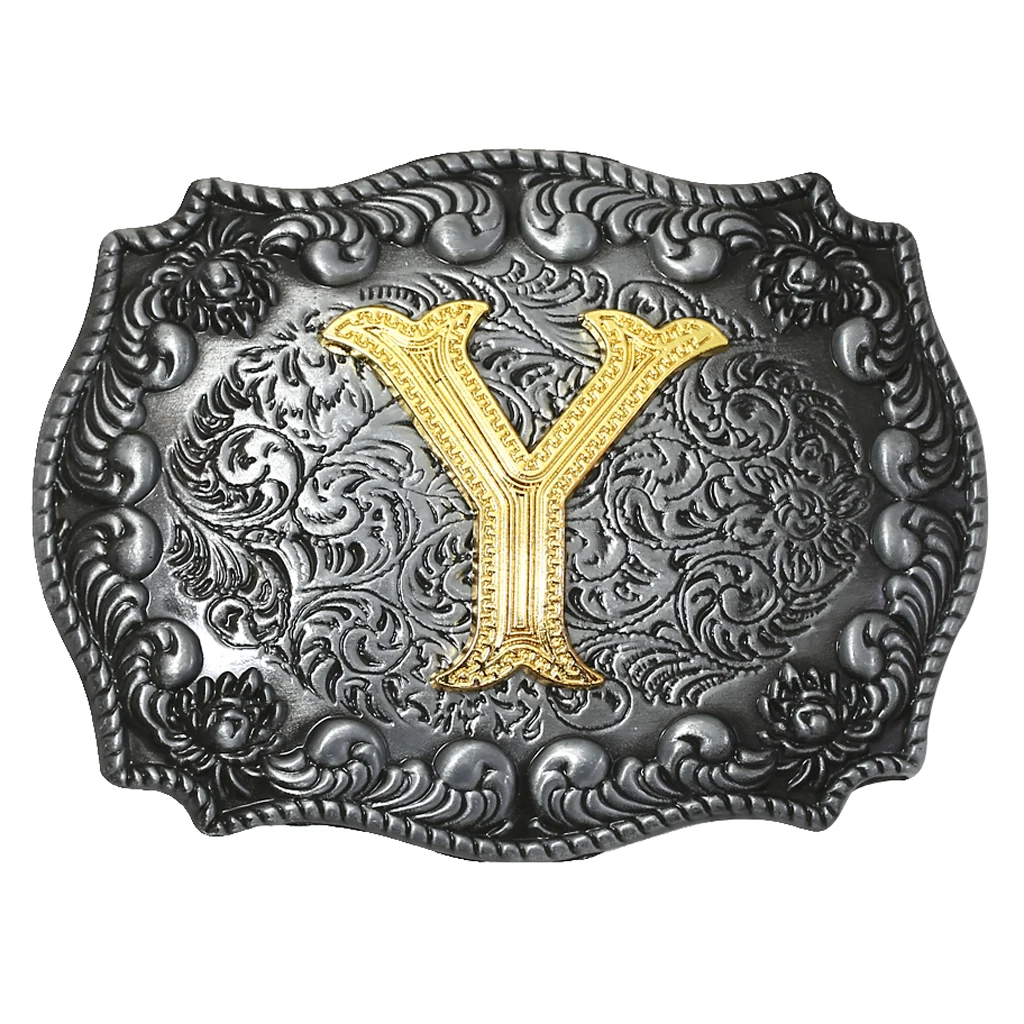 Fashion Vintage Golden Letter & Floral Initial Letters A-Z Mens Hip Hop Cowboy Waist Belt Buckle Indian Metal Customized Buckle