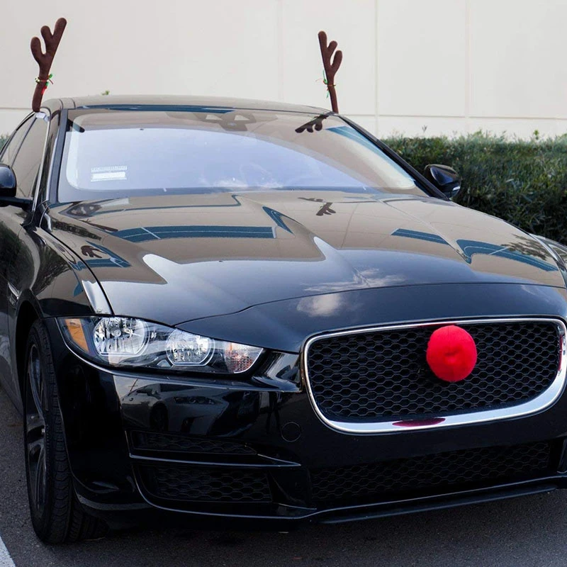 Автомобиль оленьи рога и нос-окно крыша и решетка Rudolph олень Jingle Bell Рождественский костюм авто аксессуары