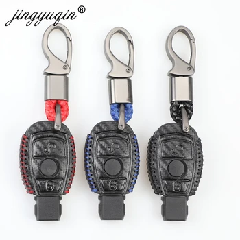 Uomo donna 2BT Smart Key Case Cover per Mercedes Benz W203 W210 W211 W124 W202 W204 W212 AMG BGA catena portachiavi in pelle di carbonio