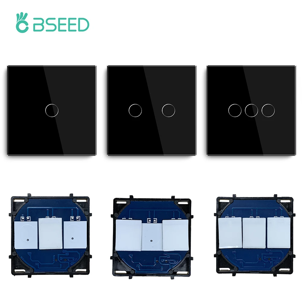 Bseed EU Russia Standard 86mm 157mm Pearl Crystal Glass Single Panel Black Wall Touch Switch Base DIY Part Home Improvement |