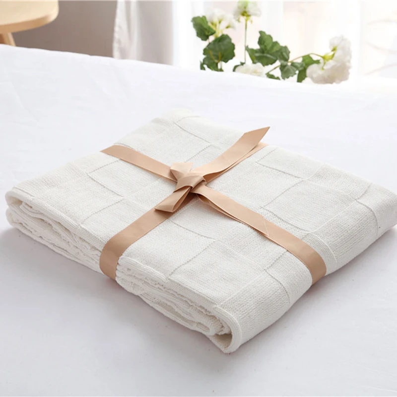 Хлопковое акриловое вязаное одеяло NarwalDate окрашенное в клетку повседневное для