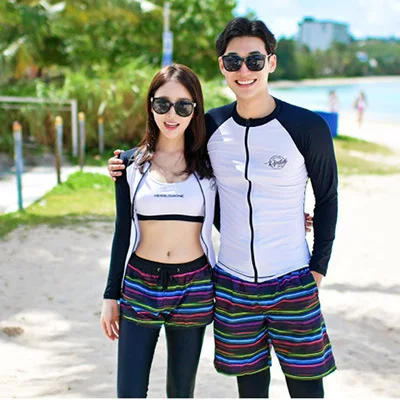 Пара rashguards, купальные костюмы для серфинга, купальный костюм для девочек, женское платье с высокой талией, плюс размер, комплект бикини для пары, Женский комплект из трех предметов