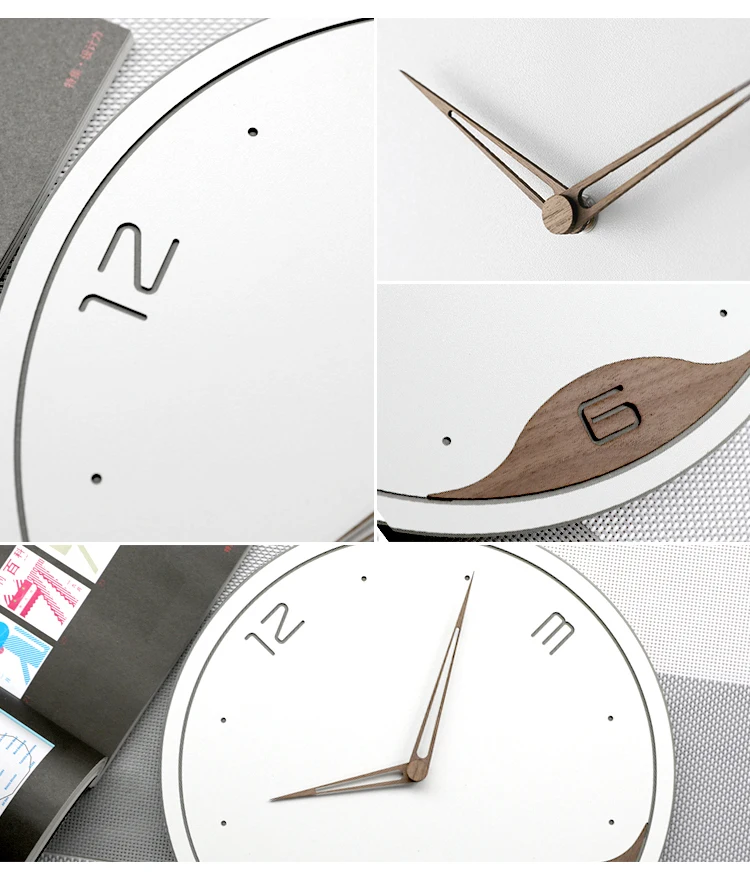 Nordic Wooden Wall Clock Simple Modern Design Minimalism Style Living Room Decoration 3D Art Clock Wall Watch Home Decor 12"