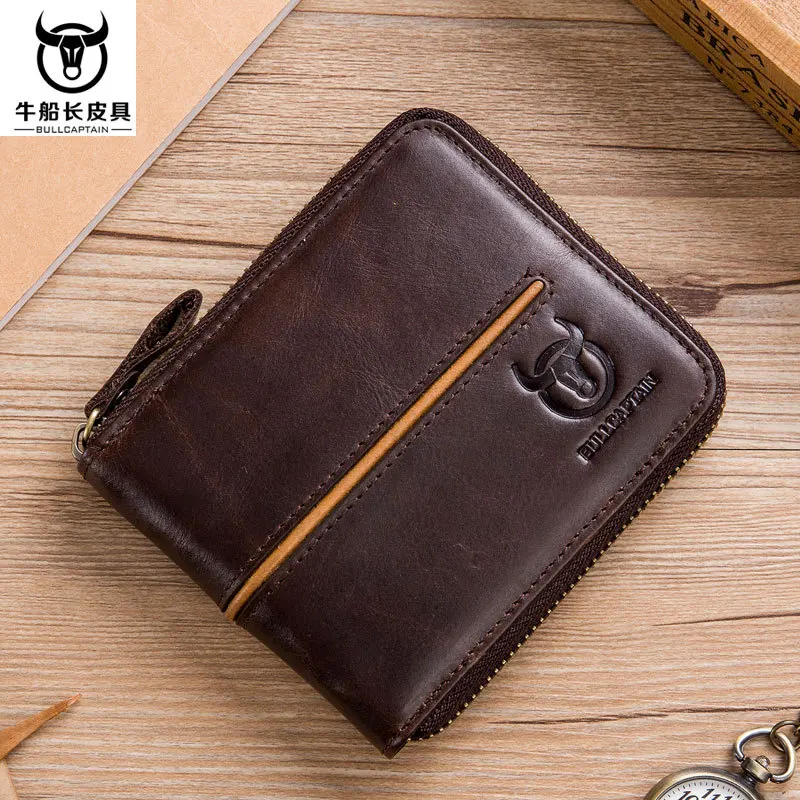 

Captain Cattle Men's Leather Wallet Short First Layer Cowhide Driving License Coin Purse Coin Purse Photo Bank Card Wallet