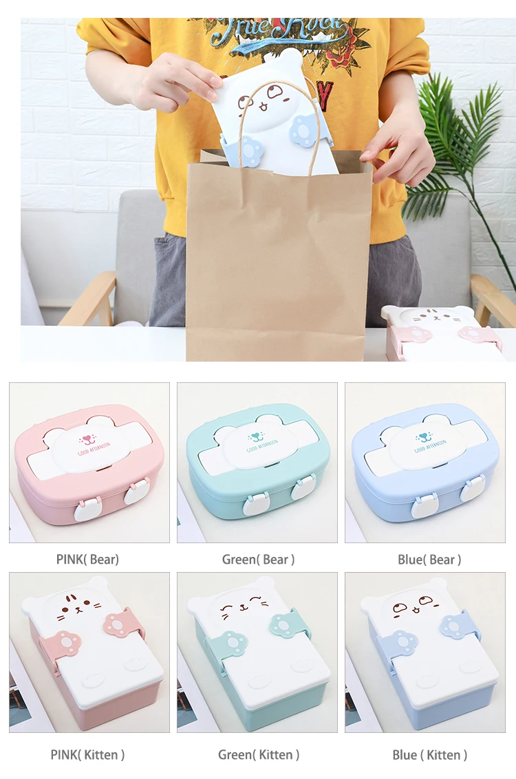 Детская мультяшная Милая коробка Bento, двухслойная детская коробка для завтрака, контейнер для еды, Ланчбокс, коробка для еды, обеденное ведро, нагревательная коробка