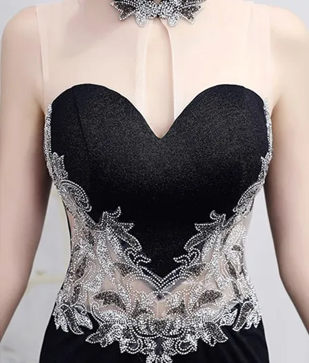 Очаровательные Аппликации Кружева Русалка вечернее платье Robe De Soiree Высокий воротник без рукавов и с молнией сзади длинные вечерние платья с разрезом по бокам
