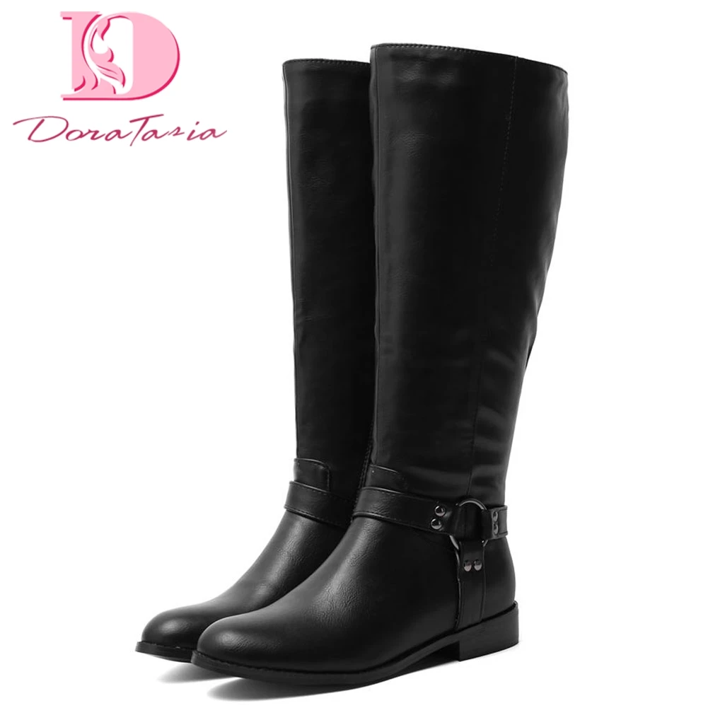 

Doratasia High Quality Winter Fur Big Size 43 Leisure Equipment Boots Female square Heels Shoes Woman Boots women's Shoes