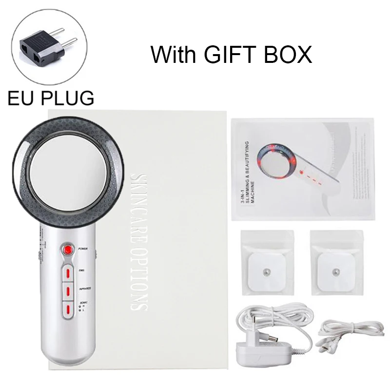 EU Plug with box Ультразвуковая кавитация, EMS, массажер для похудения, потеря веса, Антицеллюлитный жиросжигатель, гальваническая инфракрасная ультразвуковая волновая терапия - Цвет: EU Plug with box