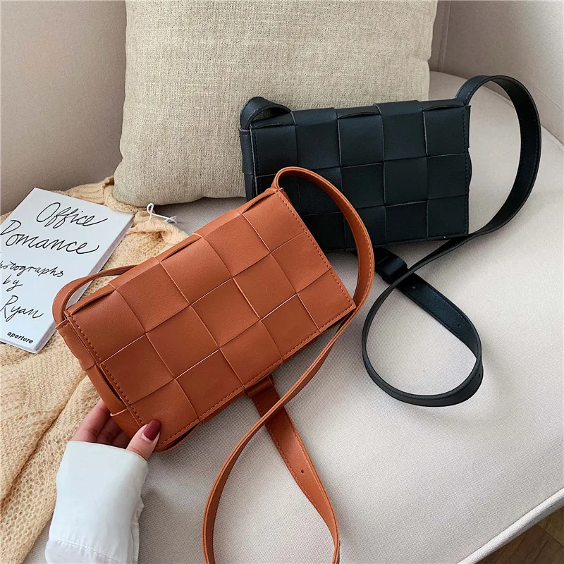 

Weaving Large Grid Small Square Bag Retro Fashion Trend Soft Leather Senior Women Designer Bag Ladies Brand Shoulder Bag