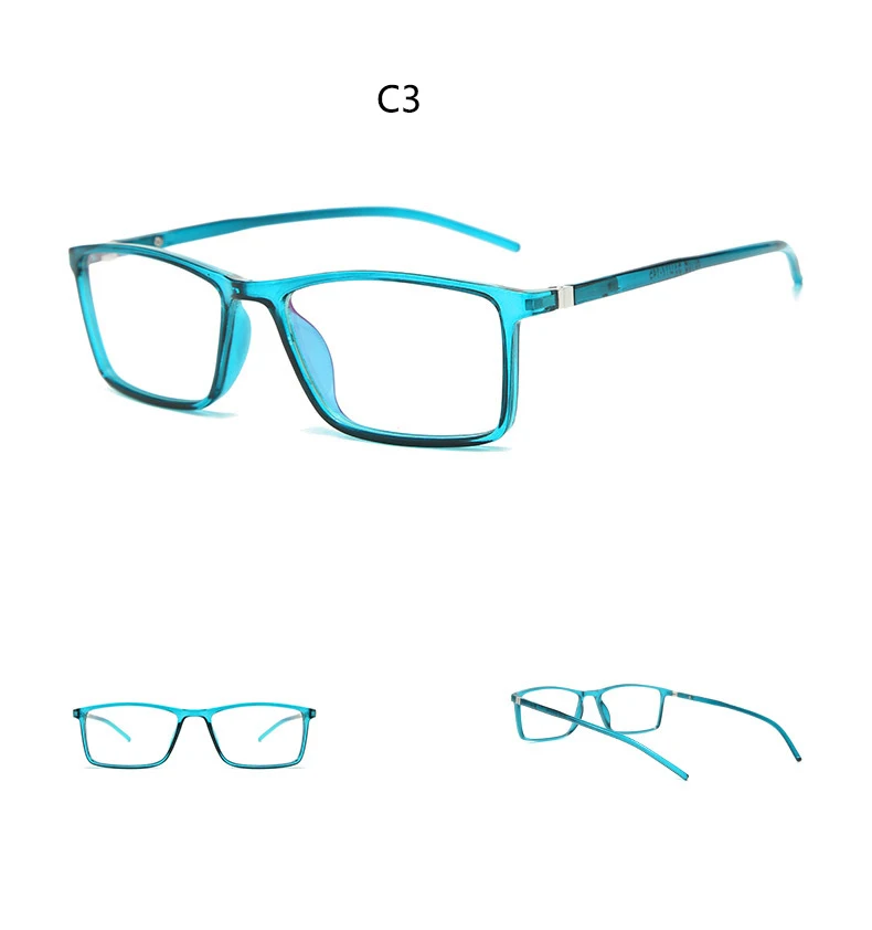 New Trendy Light Blue Myopia Glasses Frame Clear Lens Superfine Plastic Square Eyeglass Frame Unisex Transparent Glasses