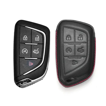 

4D Car Geunine Leather Car Key Cover key Case For Cadillac CT5 2019 2020 5Button Smart Remote Car Key