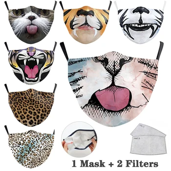 

Animal 3D Print Reusable Face Mask Protective Respira Purge Masks Washable Facemask with Filter PM2.5 Active Carbon Mouth Cover