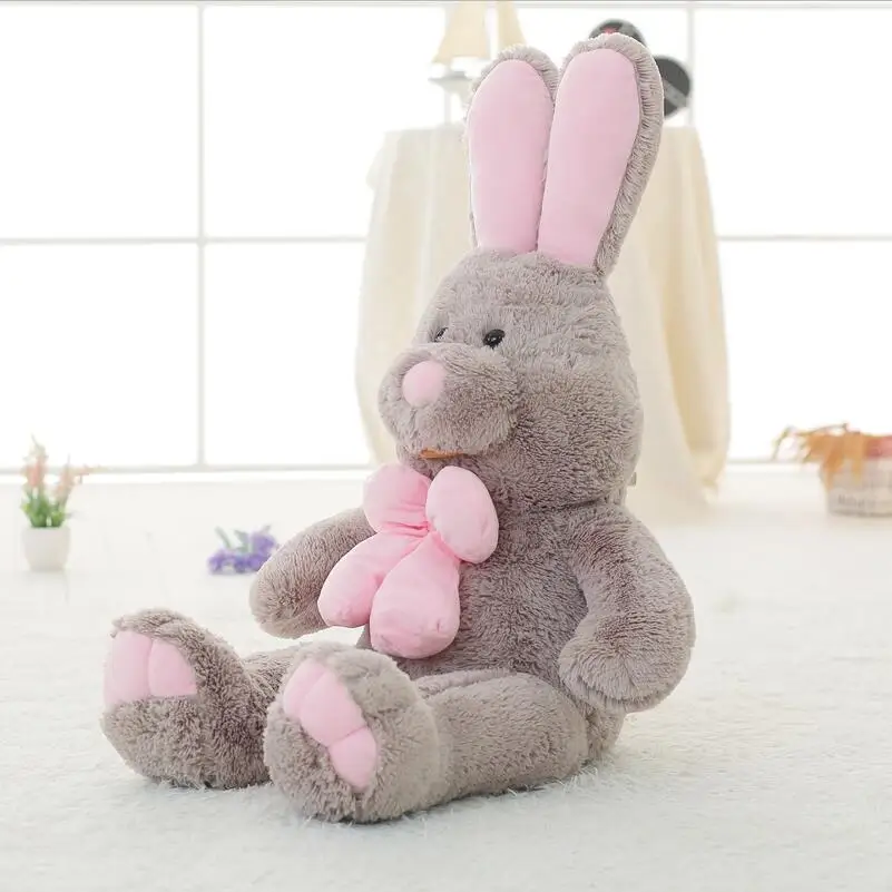 80-120cm American Big Rabbit Stuffed Plush Dolls Can Sit Long Ears Gray Bow-knot Bunny Animal Toy For Children gift | Игрушки и хобби