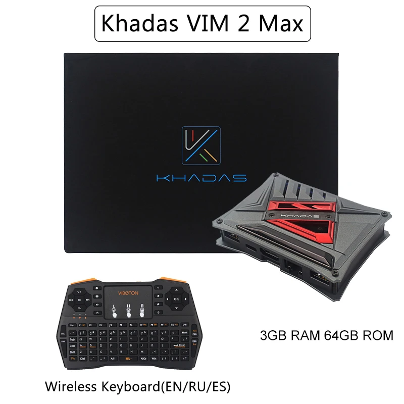 Khadas Vim2 Max 3 ГБ ОЗУ 64 Гб EMCC одноплатный компьютер Amlogic S912 WiFi Bluetooth Android tv Box+ 2,4 ГГц Беспроводная Клавиатура