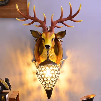 

European Style Cute Deer LED Wall Lamp Resin ABS Synthetic Plastic E27 Bulb Hall Bedroom Corridor Lamp Wall Lights for Home