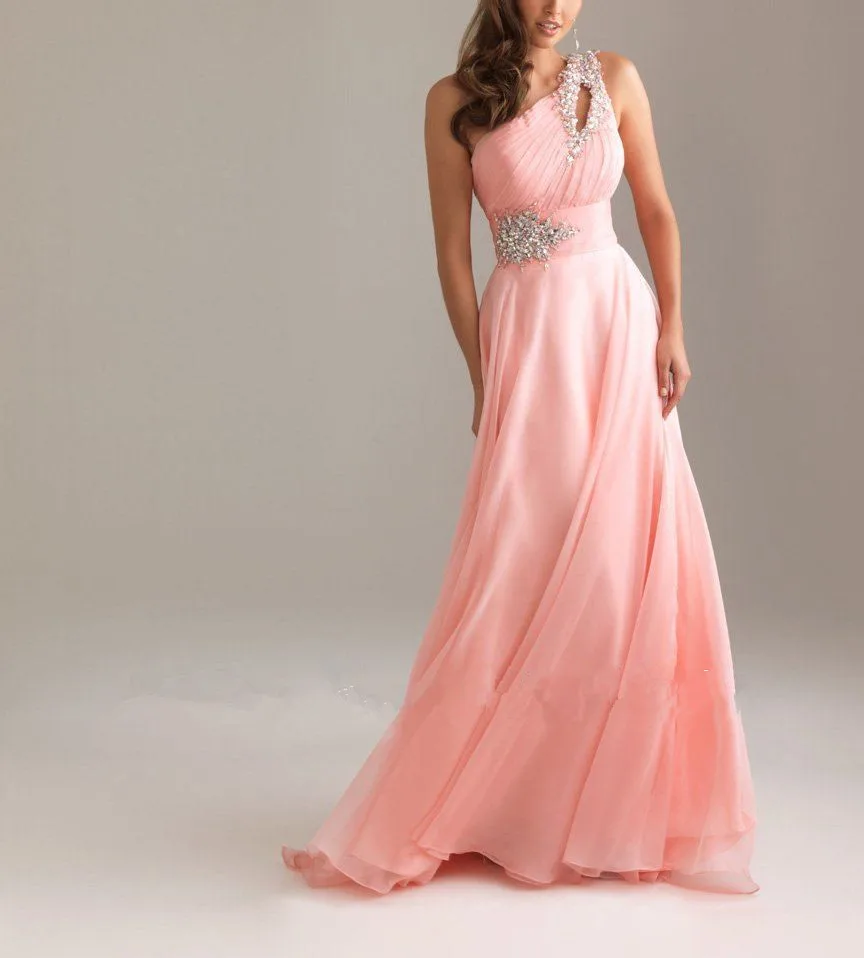 same as picture robe demoiselle d'honneur Chiffon Fabric Handmade Pleat And Beading Party One Shoulder party prom gown bridesmaid dresses - Цвет: same as picture