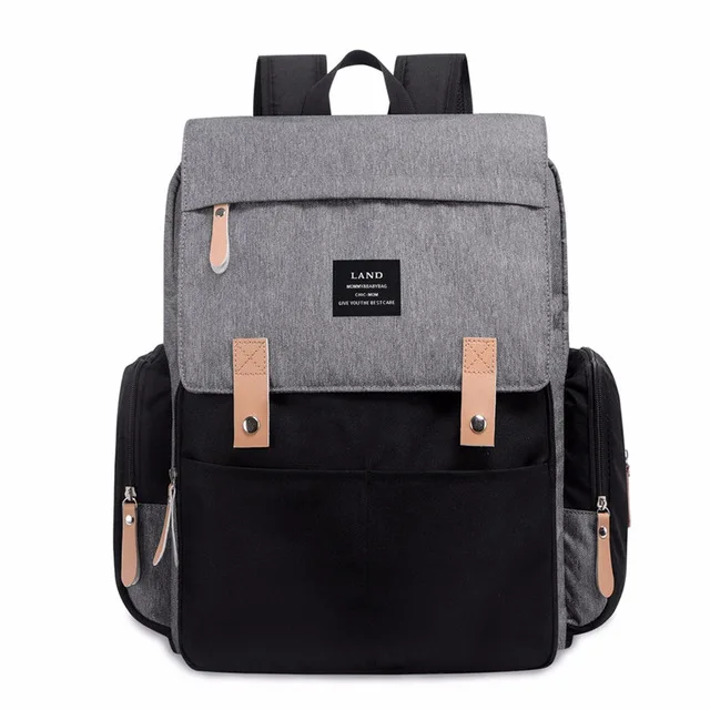 grey black Новая модная сумка для детских подгузников для мам, сумка для подгузников для мам, Большая вместительная детская сумка, рюкзак для путешествий, дизайнерская сумка для кормления - Цвет: grey black