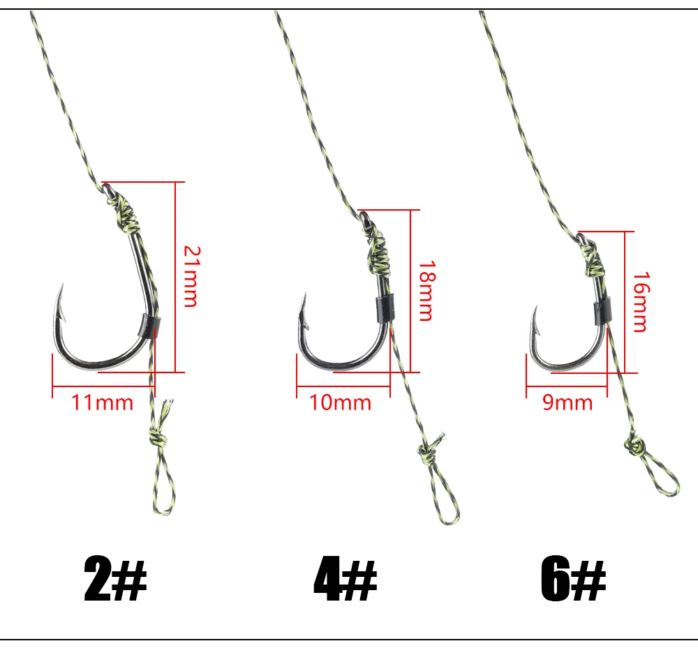 W.P.E 1pack/3pcs Carp Fishing 2#/4#/6# Hair Rigs Ready Made Boilie Carp Fishing Hook Baiting Needle Fishing Tackle Pesca