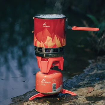 

Camping Gas Stove Cooking System Piezo Ignition Solo Travelers Hiking Picnic Equipment Portable Gas Stove Pot 0.8L FMS-X3