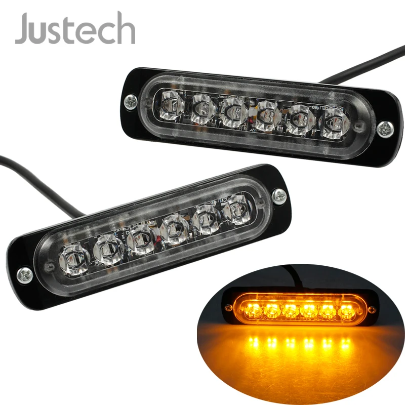 

Justech 2x 12v 24v Amber Recovery Strobe 6 LED Lights Orange Grill Breakdown Flashing Car Emergency Light Lamp