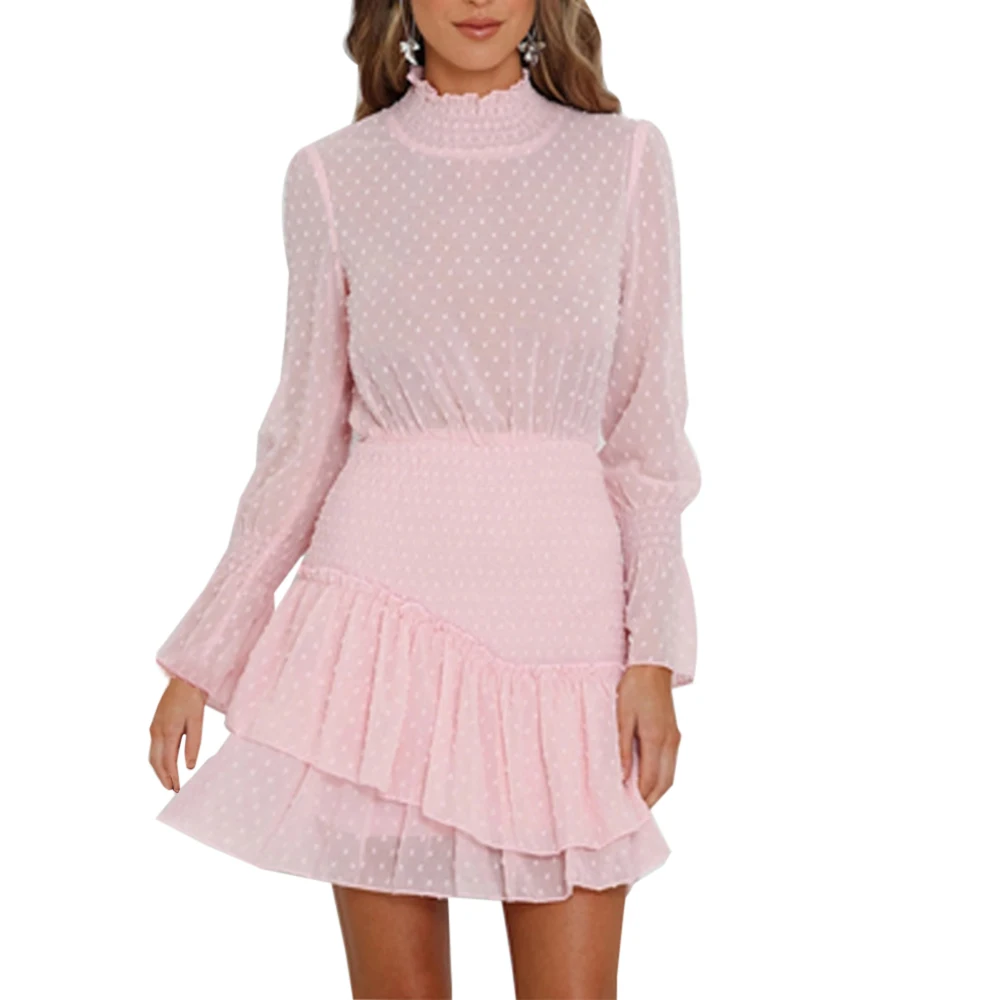Light pink 2 LOOZYKIT, сексуальное шифоновое платье с оборками, весенние платья с высокой талией, женские Мини Вечерние платья с длинным рукавом, Vestido, Пляжное праздничное платье, femme - Цвет: Light pink 2