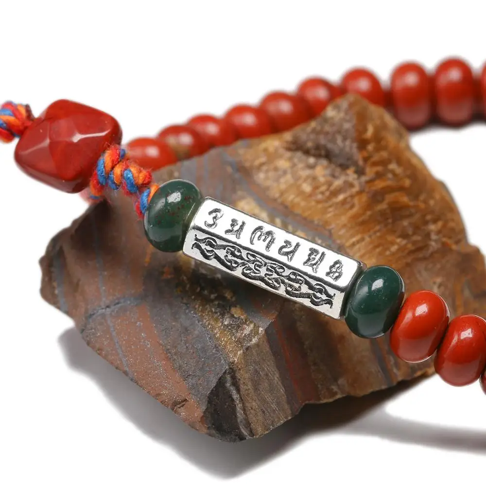 Natural Red Jasperr 6*4mm Beads Simple Bracelet Women Men Six ture words Charm Tibetan Buddhist Handmade Lucky Knots Bangle - Image 3