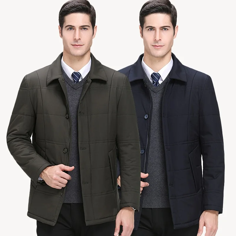 Winter New Style Men Cotton Overcoat Genuine Product Middle-aged Men's Business Pure Color Cotton Coat Boutique Daddy Cloth