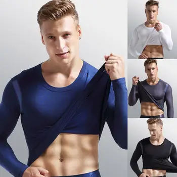 

High Quality Men Fashion Warm Underwear High Elastic Slim Breathable Home Thermal Underwear Mesh Sweatshirt Top Blouse Qiuyi H1