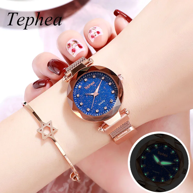 

2019 Women Bracelet Watch Casual Fashion Quartz Ladies Wristwatch Starry Sky Blue Dial Magnetic Watches Female Clock reloj mujer
