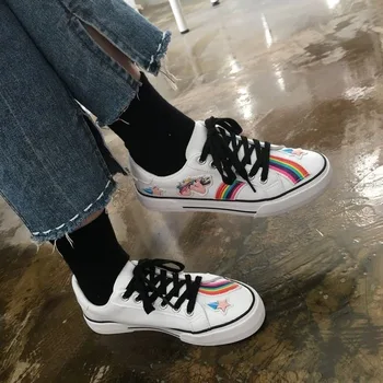 

Women's shoes 2020 autumn new female student white shoes cute unicorn flat casual shoes