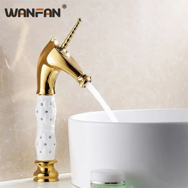 Basin Faucets Horse Head Solid Brass Bathroom Sink Taps Crystal Glass Decorative Deck Mounted Hot and Cold Washbasin Tap HJ-819K |