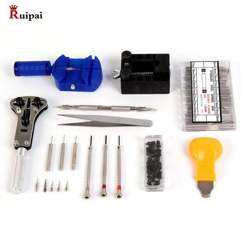 RUIPAI, 406 шт., профессиональный набор инструментов для ремонта часов, инструменты для часов, включая пресс для часов, пружинные стержни, замена батареи