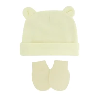 Newborn Baby Cotton Beanies Hospital Hat and Mittens Set Solid Candy Color Stretchy Infant Warm Anti Scratching Gloves 0-1 2
