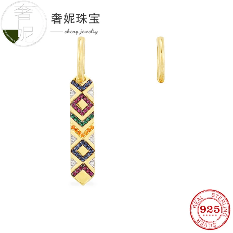 Cheny 925 пробы серебряные Асимметричные красочные серьги женские Геометрические