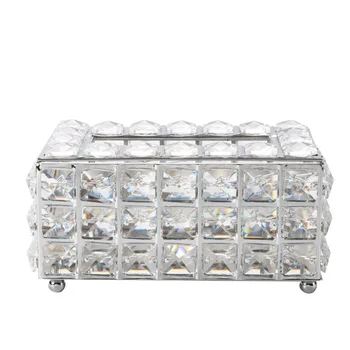

European-style Tissue Box Drawer Box Crystal Metal Home Creative Living Room Desktop Storage Box Home Decoration Accessories