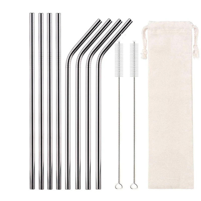 Vibrant Reusable Eco-Friendly Stainless Steel Straw Set - 10 Colorful Straws