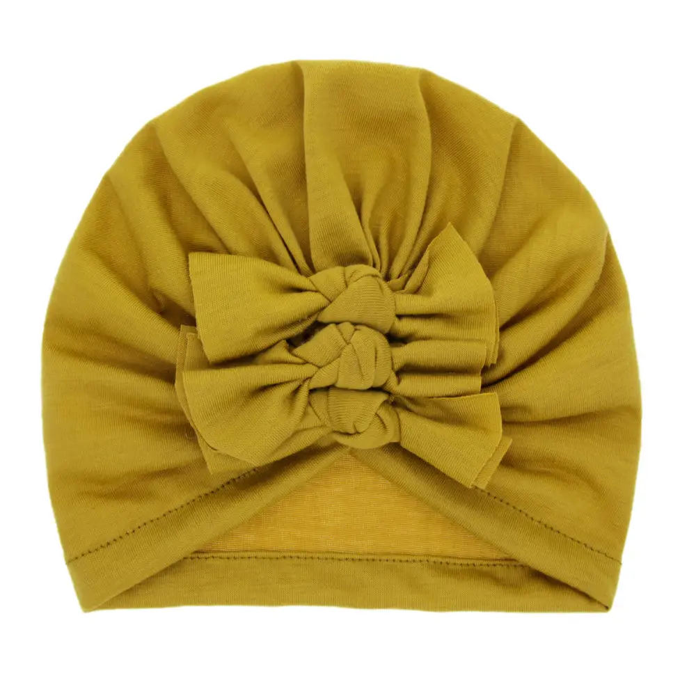 C1 Dark yellow Детская шапка для девочек с бантиком; шапка-тюрбан для новорожденных; реквизит для фотосессии; хлопковая детская шапочка; аксессуары; Детские шапки; H124S - Цвет: C1 Dark yellow