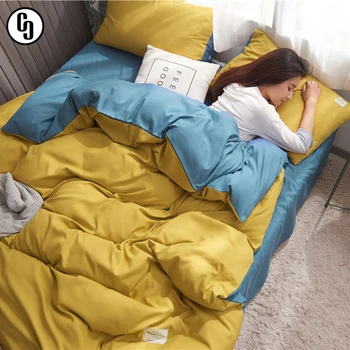 

GXC Bedding Set Yellow Duvet Cover Blue Flat Sheet Or Fitted Sheet With 2PCS Pillowcase Home Decor Double Bedspread