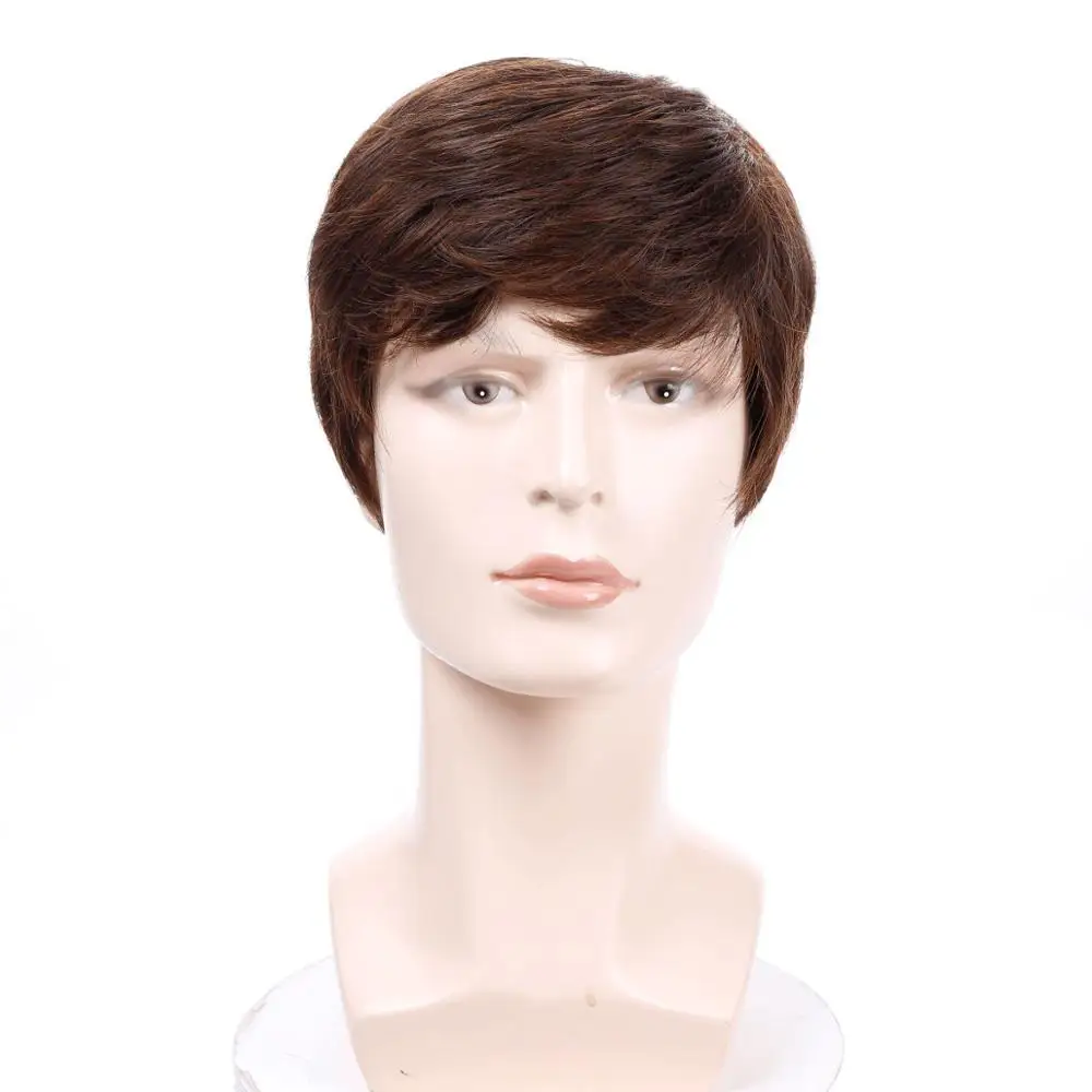 2M30 Allaosify Synthetic Short Straight Wigs for Men Natural Hair Pieces Men's Wigs Heat Resistant Fake Hair Wigs for Black Women#4 - Цвет: 2M30