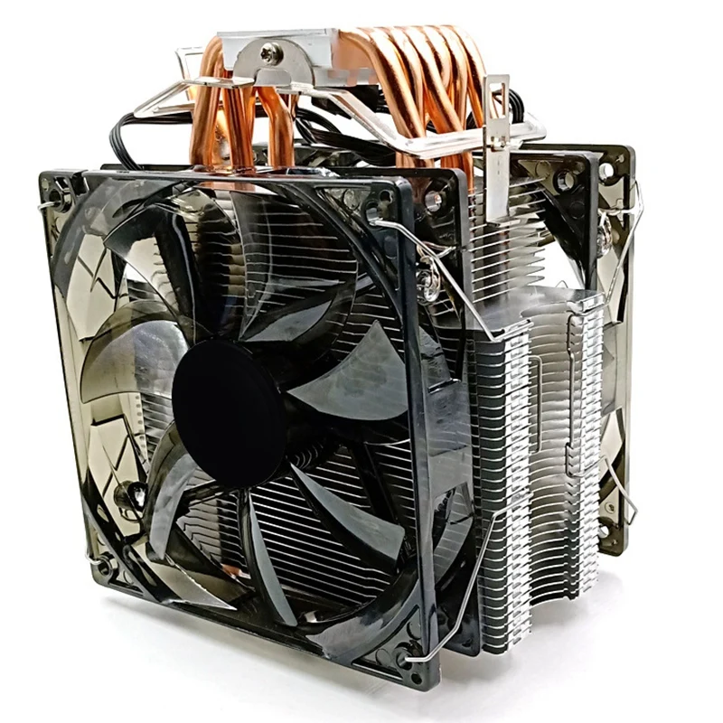 CPU Cooler 12Cm Fan 6 Copper Heatpipes 3Pin Radiator Dual Fan Cooling Cooler with LED for LGA 1150/1151/1155/1156/1366/775/2011