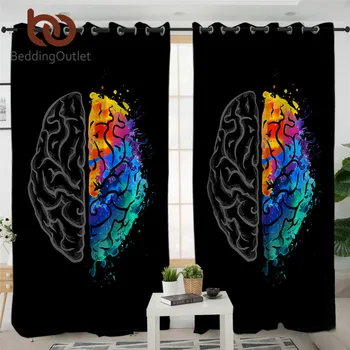 

BeddingOutlet Human Brain Curtains Blackout Watercolor Living Room Curtain Rainbow Colorful Modern Window Curtain Bedroom 1PC