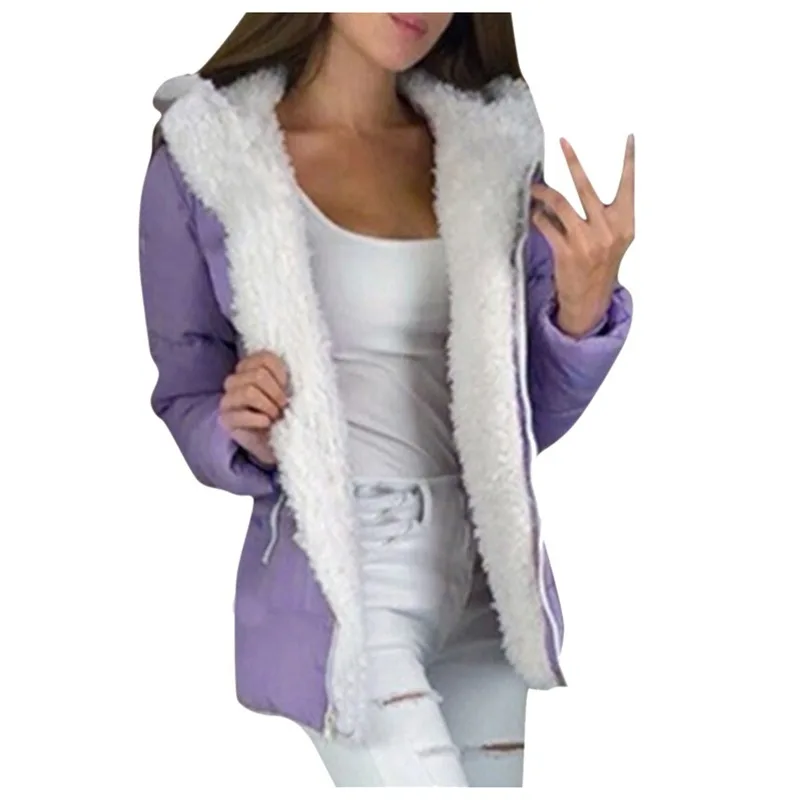 

2020 Autumn and Winter Popular Solid Color All-match Fleece Cardigan Hooded Jacket Cotton-Padded Clothes Women's Jacket