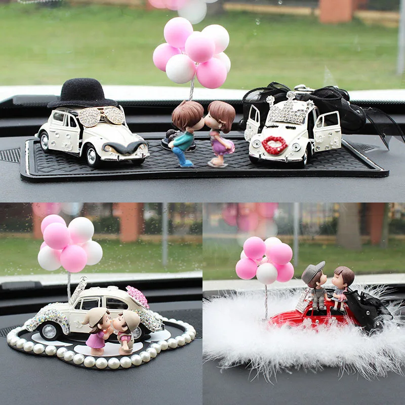 Car Interior Decoration Cartoon Wedding Car Couples Action Figure Figurines  Balloon Ornament Auto Accessories for Girls Gifts