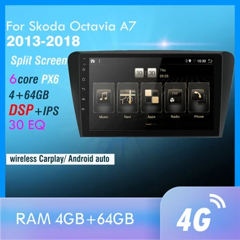 

4G+64GB PX6 Car DVD Multimedia Player For Octavia A7 2013-2018 2din Android 10.0 Radio Auto Navigation GPS 4G Rear Camera