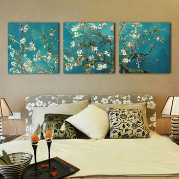 

Triptych Blossoming Almond Tree Pictures Van Gogh Reproduction Painting Wall Art Canvas Prints For Home Decoration Framed No
