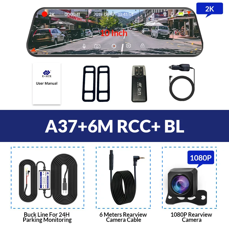E-ACE ADAS 4G 1" ips Автомобильный видеорегистратор Камера Зеркало видеорегистратор Full HD 1080P зеркало заднего вида Android WiFi gps